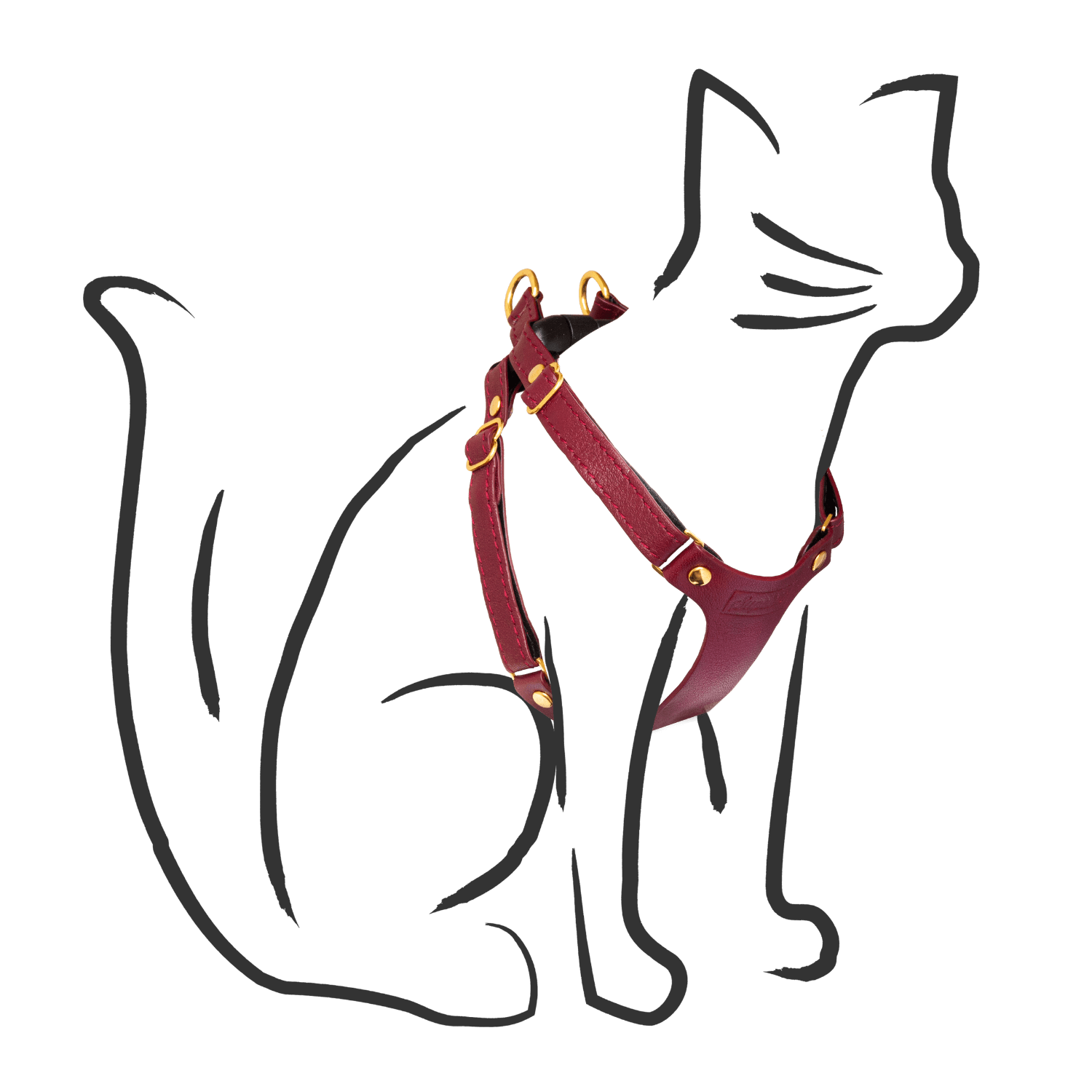 Leather Cat Harness - Supakit - Burgundy #style_burgundy-leather