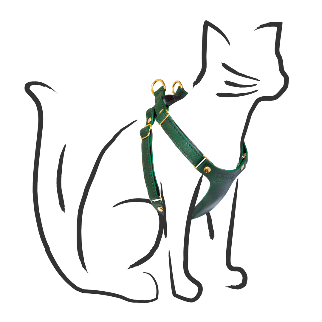 Leather Cat Harness - Supakit - Emerald Green #style_emerald-green-leather