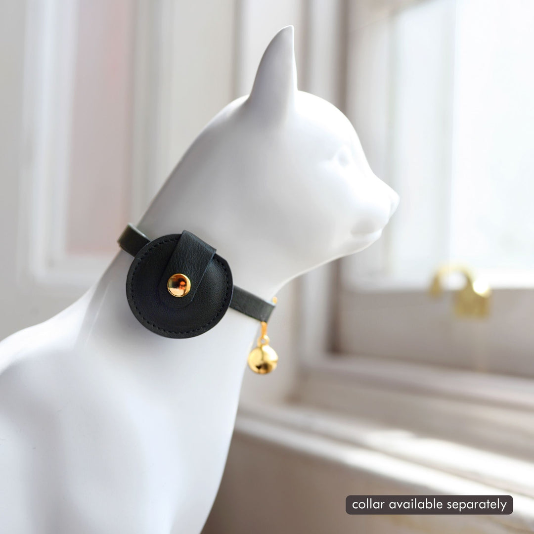 Leather AirTag Holder for Cats - Black