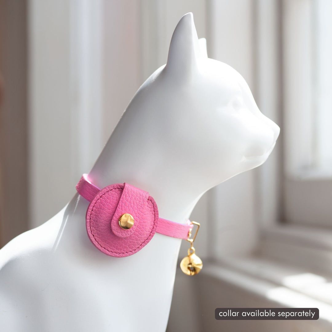 Leather AirTag Holder for Cats - Rose Pink