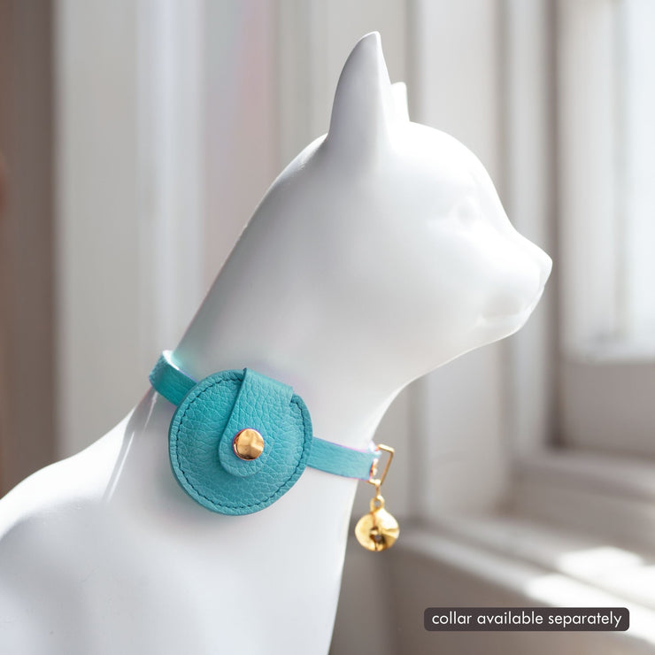 Leather AirTag Holder for Cats - Azure Blue