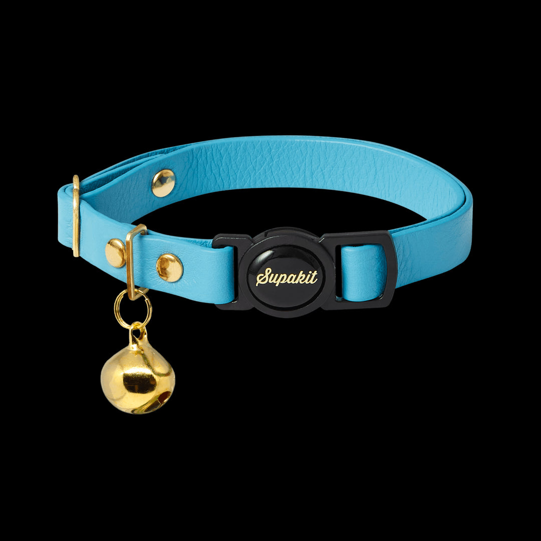 Blue Cat Collars with Bells - Supakit - Azure Blue #style_azure-blue-leather