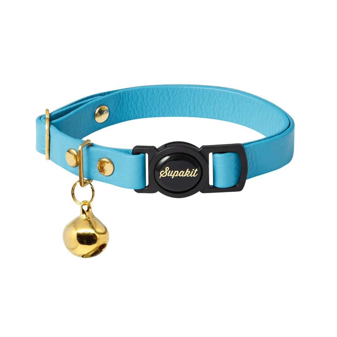 Blue Cat Collars with Bells - Supakit - Azure Blue #style_azure-blue-leather