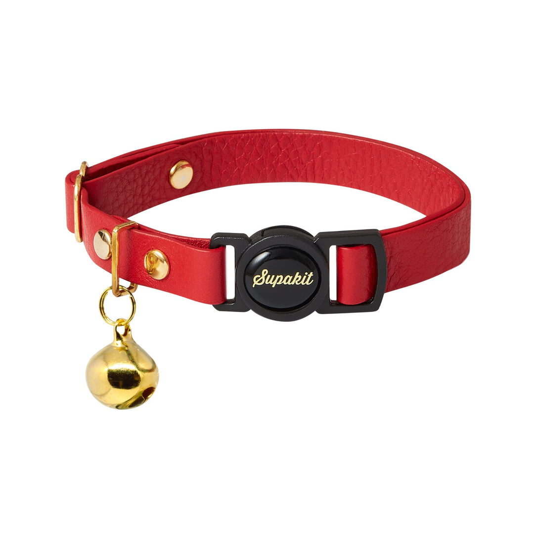 Breakaway Leather Cat Collar - Scarlet Red - Supakit - Adult Size