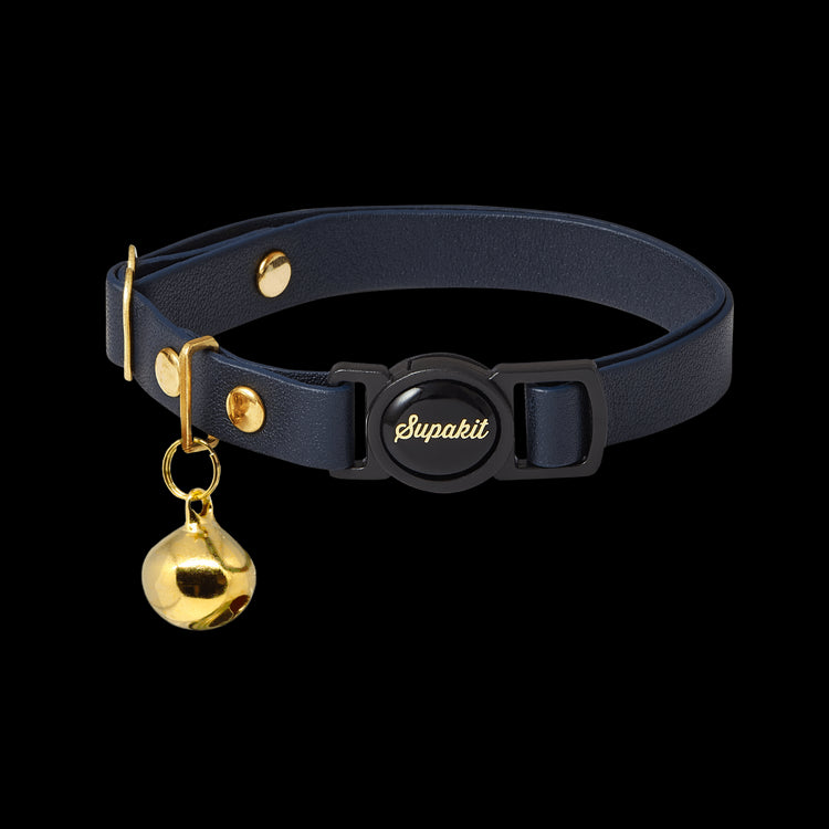 Breakaway Leather Cat Collar - Supakit - Midnight Blue #style_midnight-blue-leather