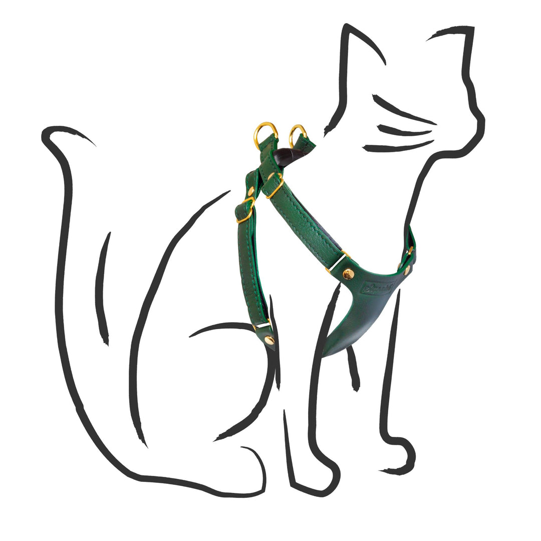 Leather Cat Harness - Emerald Green -Supakit