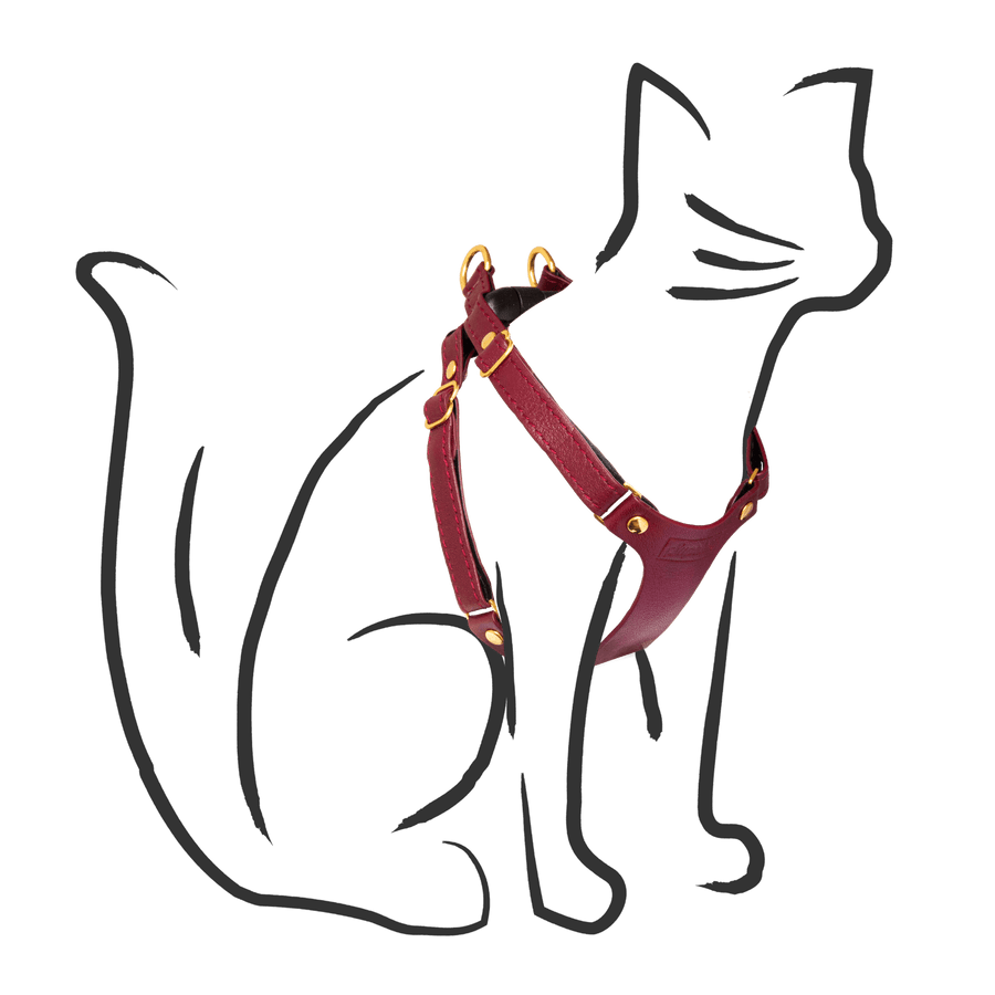 Leather Cat Harness - Supakit - Burgundy #style_burgundy-leather