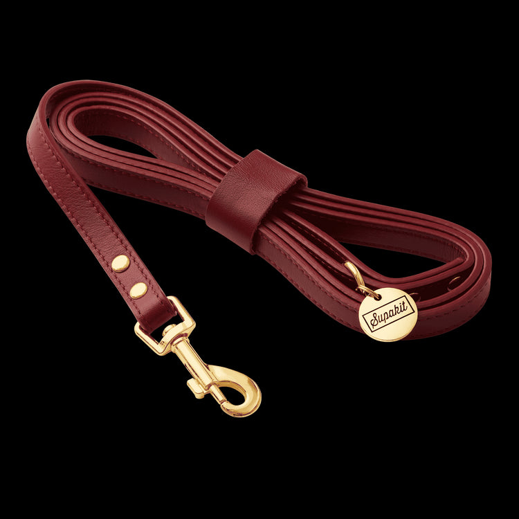 Leather Small Dog Leash - Supapup #style_burgundy-leather