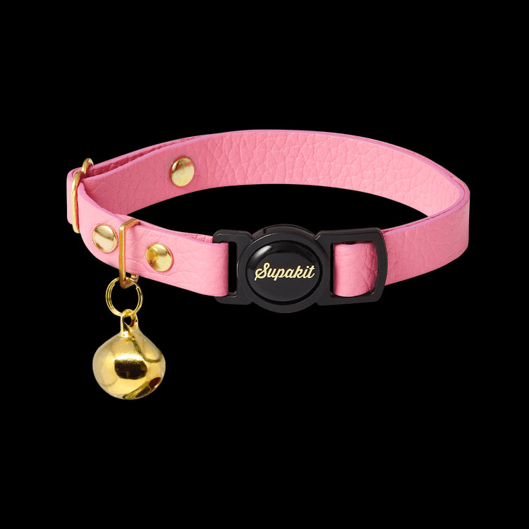 Pink Cat Collar with a Bell - Supakit #style_rose-pink-leather