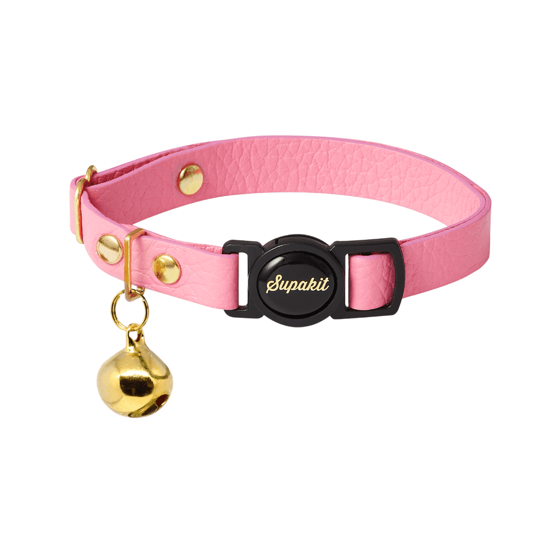 Pink Cat Collar with a Bell - Supakit #style_rose-pink-leather