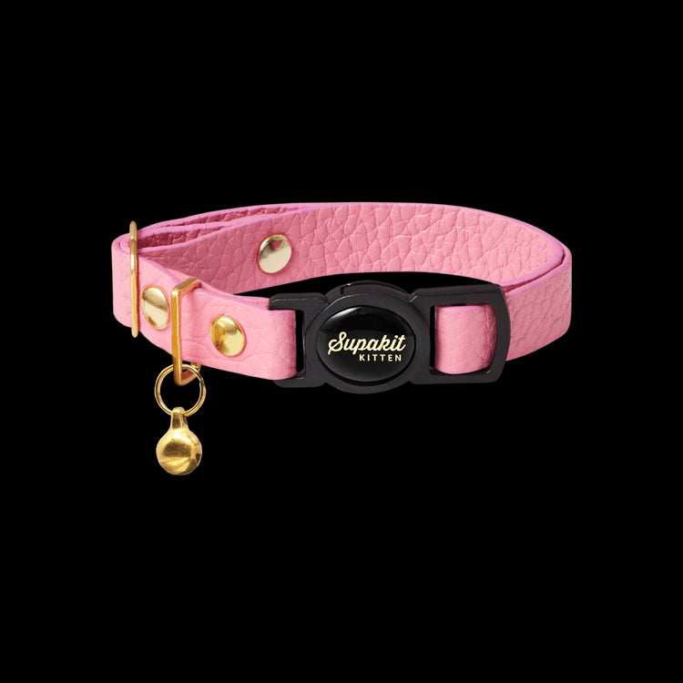 Pink leather cat collar best sale