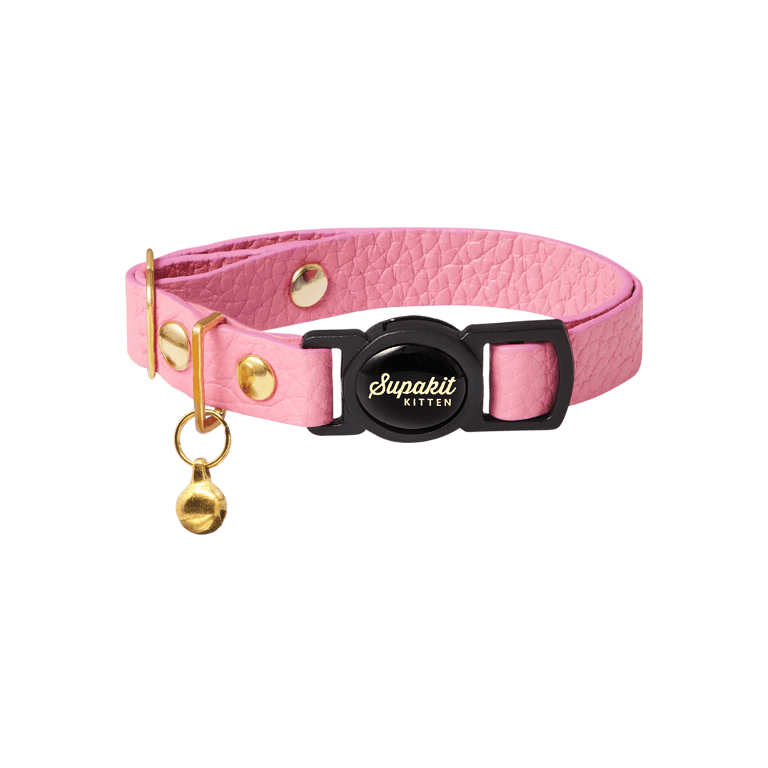 Pink Kitten Collars with Bell - Supakit #style_rose-pink-leather