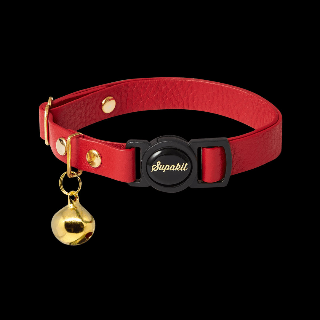 Red Cat Collar With Bell - Supakit - Scarlet Red #style_scarlet-red-leather