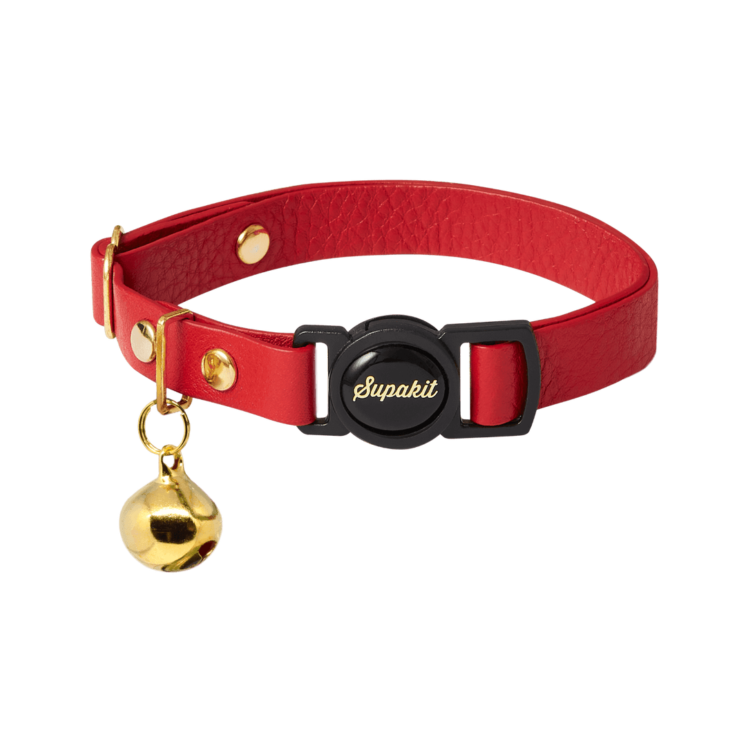 Red Cat Collar With Bell - Supakit - Scarlet Red #style_scarlet-red-leather