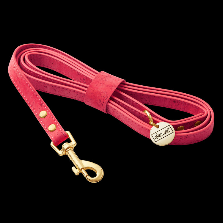 Leather Small Dog Leash - Supapup #style_strawberry-vegan-cork